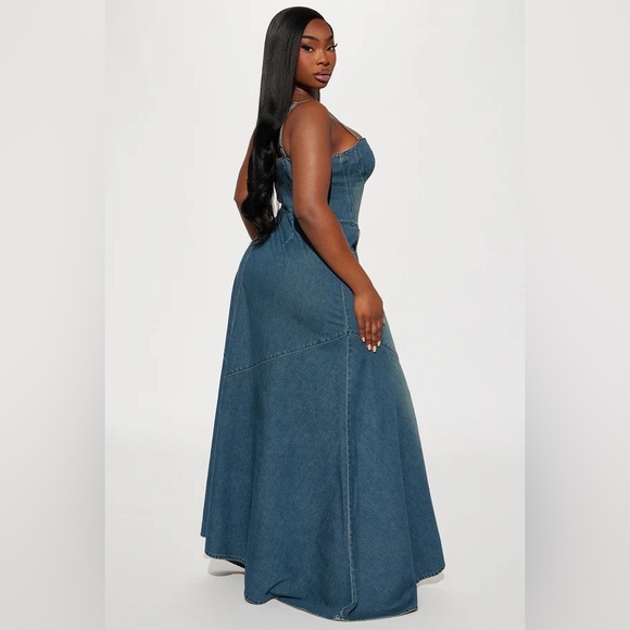 NWT Fashion Nova Allie Denim Maxi Dress - Medium Wash - Picture 6 of 6